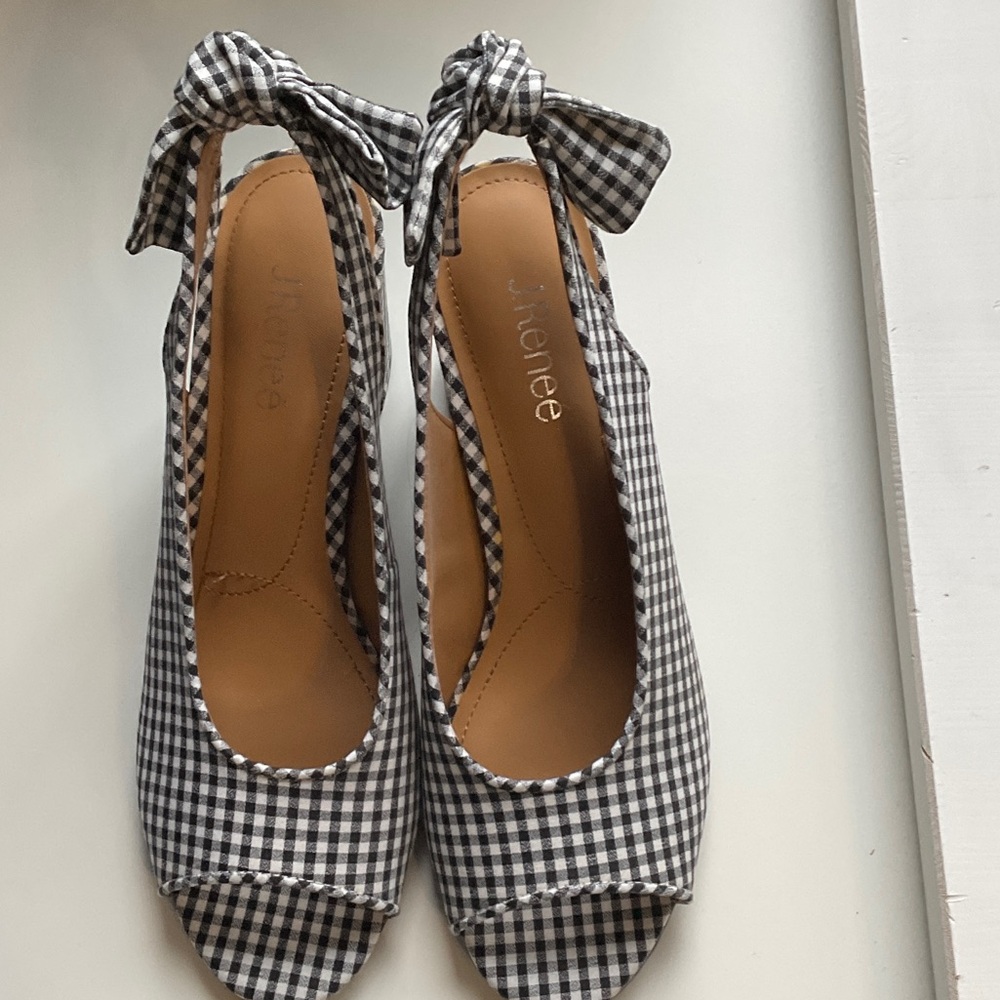 J.Renee Gingham Peep-Toe Heels in Black and White